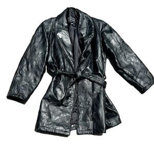 NAVARRE LEATHER COMPANY Italian Stone Design Tie Waist Leather Jacket Si…